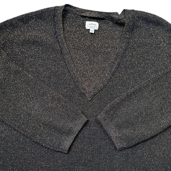 Gorgeous Wilfred Brown w/Copper Metallic Threads Silk/Cashmere V-Neck Sweater, M - Picture 4 of 7